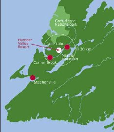 Kartenausschnitt Neufundland : Immobilien Kanada / Neufundland / Deer Lake : Exklusive Chalets im Humber Valley Resort / Golfplatz