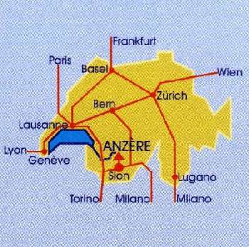 Umgebungskarte Anzère: Ferienwohnung Schweiz / Wallis / Anzère : Verkauf einer Ferienwohnung (in Aparthotel)  in Anzère / nördlich von Sion