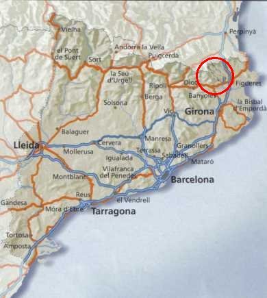 Übersichtskarte: Verkauf Masia / Finca / Landhaus / Naturstein - Anwesen  in Spanien / Costa Brava / Katalonien / Girona / Figueras, in der Nähe von Frankreich und Andorra 