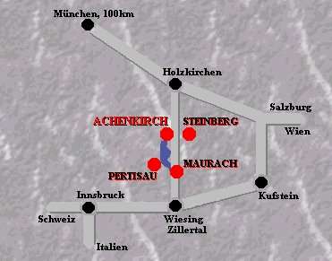 Umgebungskarte Tirol / Achensee: Ferienhaus / Ferienwohnung Tirol, Achenkirch am Achensee: Verkauf Ferienhaus mit 5 Ferienwohnungen in Achenkirch am Achensee