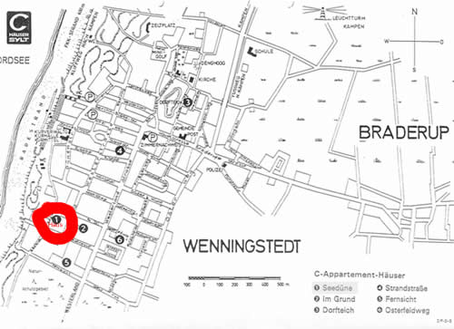 Stadtplan Wenningstedt: Immobilien Sylt Wenningstedt: Verkauf Appartment in Wenningstedt / Sylt, Nähe Kampen und Westerland, wenige Meter zum Badestrand