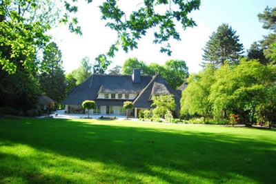 Ansicht Villa von Park: IIM: Verkauf exklusive Reetdachvilla mit Pool und großer Garage bei Buchholz / südlich von Hamburg