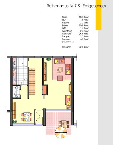 Beispiel Grundriss, Grundriss RH mit 137 m² : Verkauf ETW / Wohnungen und RH / Reihenhaus in Wohnanlage in Darmstadt