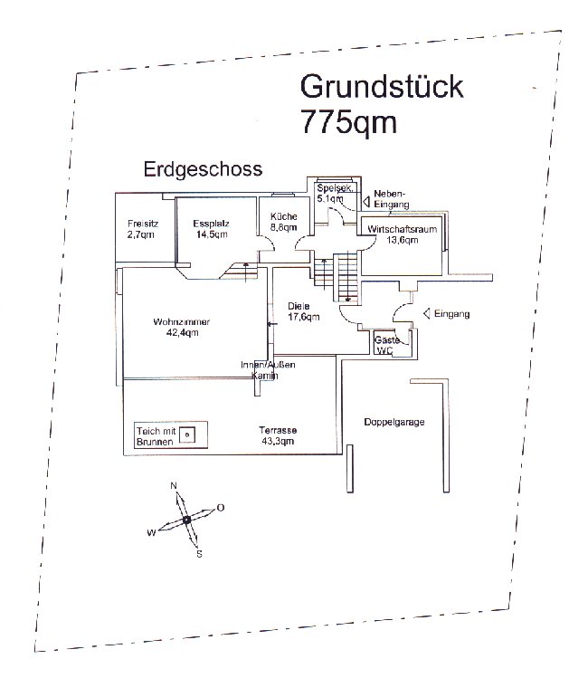 Grundriss EG : Immobilien Giessen / Oberhessen : Verkauf großzügiges EFH / Einfamilienhaus 6 km östlich von Giessen